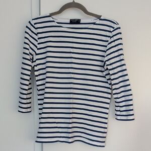 Saint James White And Azure Blue Striped Long Sleeve Top